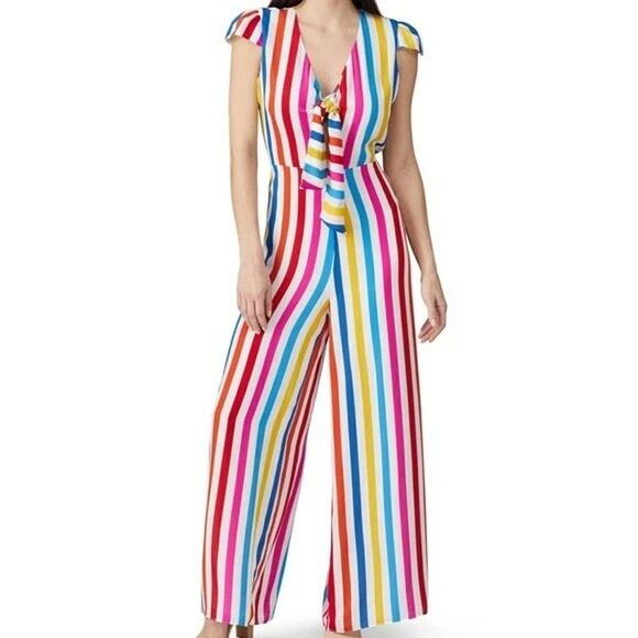 Color Me Courtney Short Sleeve Striped Jumpsuit Multicolor Womens Size 2 - Picture 1 of 7